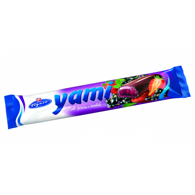 YAMI STICK BLACK CURRANT & STRAWBERRY 25g - BLACK CURRANT AND STRAWBERRY PECTIN JELLY STICK IN CHOCOLATE